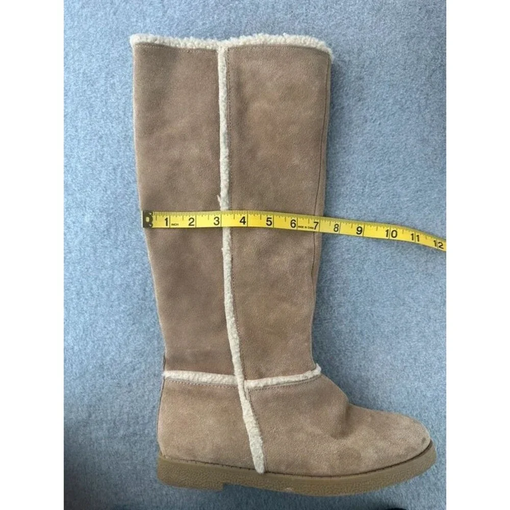 Vintage Y2K Genuine Suede Sherpa Lined Tan Tall Womens Boots Size US 7 Cabincore